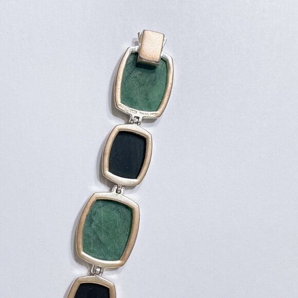 Sterling Silver Green & Black Stone Link Bracelet - Picture 4 of 9